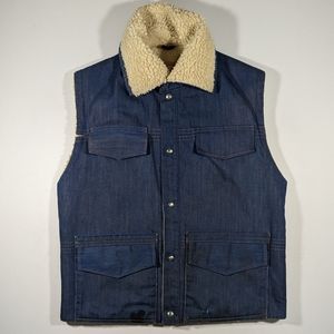 Vintage 70s Frostline Kit Sherpa Lined Denim Vest Mens Size Medium Blue